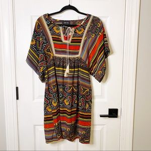 FAB'RIK Tribal Print Kimono Sleeve Casual Pull On Dress